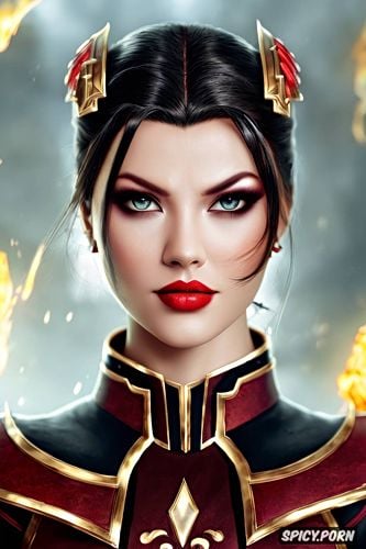 ultra realistic, k shot on canon dslr, ultra detailed, azula avatar the last airbender fire nation royal armor beautiful face full lips young full body shot