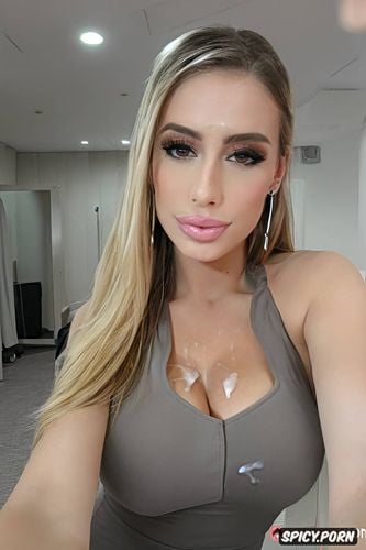cuckold selfie, secretary dress, blonde balayage, selfie for cuckold