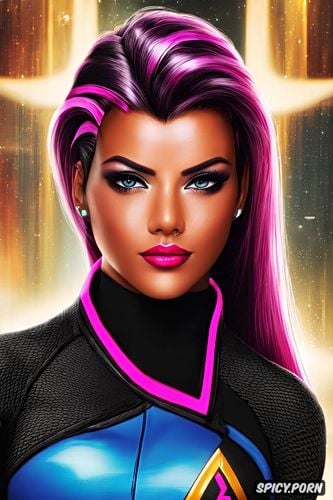 high resolution, ultra detailed, sombra overwatch beautiful face young tight low cut star trek uniform masterpiece