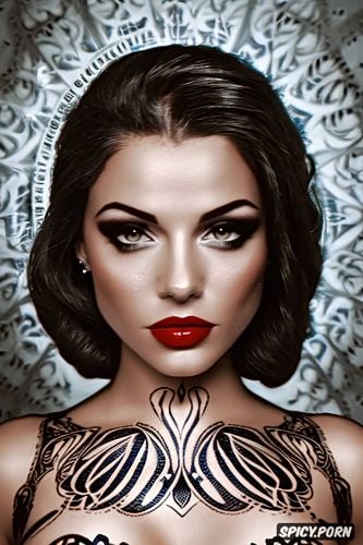 high resolution, ultra detailed, ultra realistic, elizabeth bioshock infinite beautiful face young exotic black lace lingerie tattoos masterpiece