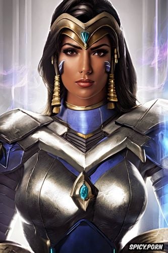 abs, ultra realistic, pharah overwatch female gladiator fatasy arena crown tight leather armor beautiful face portrait muscles