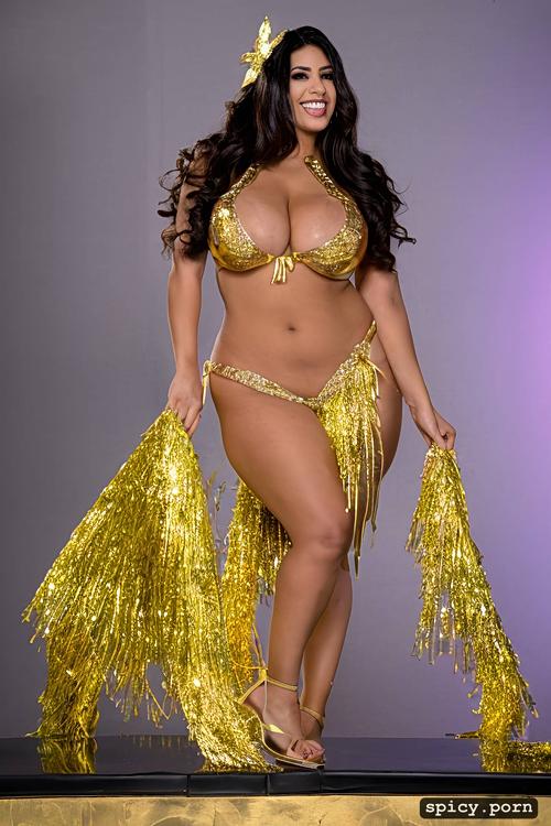 full body view, anatomically correct curvy body, intricate beautiful dancing costume with bikini top