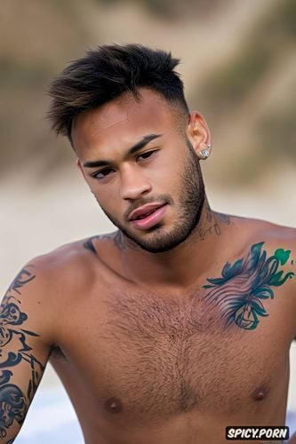 gay, big penis, tattoo, neymar jr super realitic, brown eyes