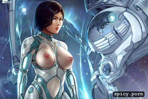 woman, large breasts, scifi sci fi, transparent spacesuit, asian ethnicity