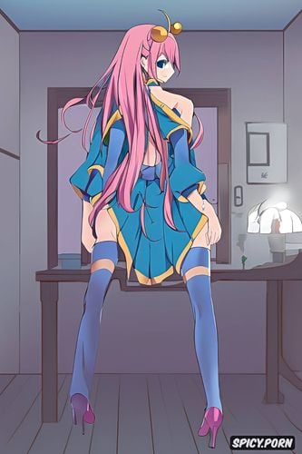from behind, bent over, blue eyes, anime female, uncensored