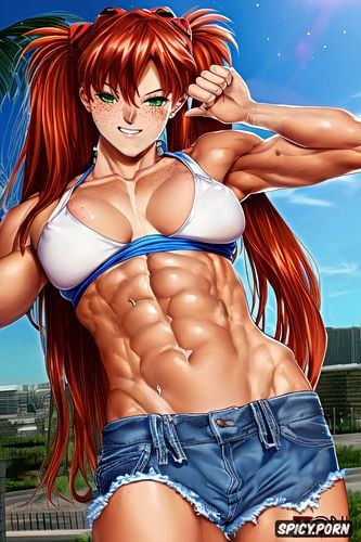 street, photo realistic, extremely well defined muscles, ultra detailed faces beach