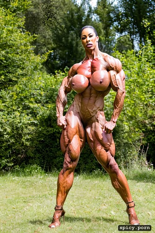 highres, massive nude muscle woman, lesbi, masterpiece, 8k, realistic