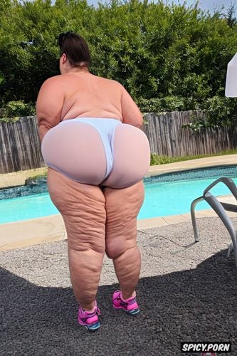 huge saggy tits, standing, athletic shoes, cute face, big ass