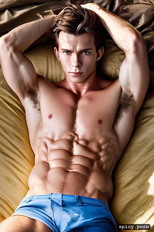 shaved chest, tom holland, full body hairy arm pits, twink, realistic