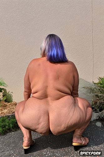 perfect face, huge saggy ass, gigantic saggy, rear view, naked