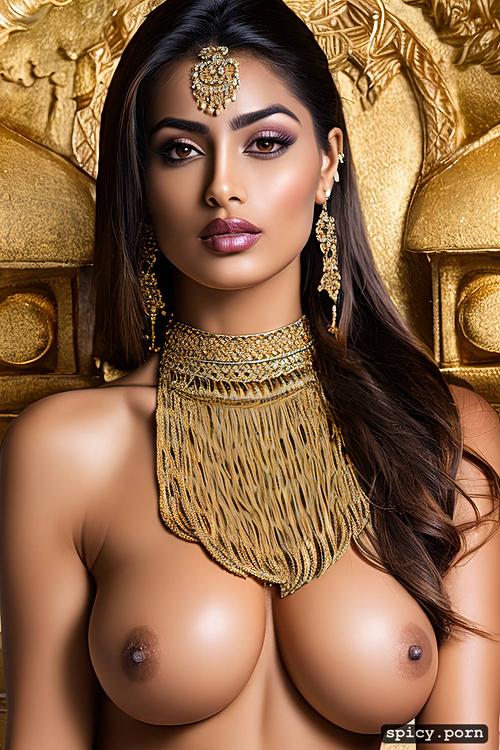 wet, indian lady, big curvy hip, brown hair, athletic body, gold jewellery