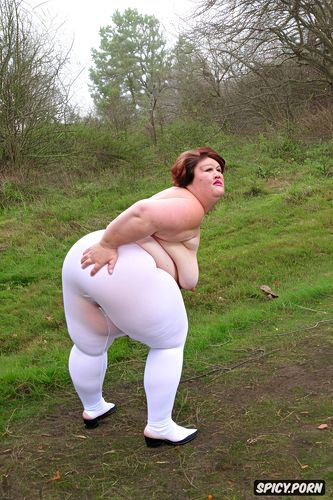 topless, small shrink boobs, side view, wearing white see through coton loose short leggings