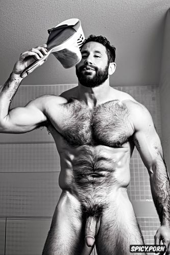 hairy chest, man, sweat body sweat wet, muscular, one alone naked muscular man