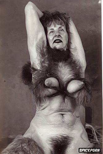 ugly, cursed photo style mature very old krampus woman, fur warts