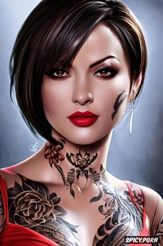 high resolution, k shot on canon dslr, tattoos masterpiece, ada wong resident evil beautiful face young