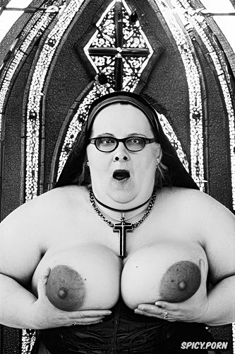 lipstick, extreme fat, cross necklace, cathedral, pierced nipples