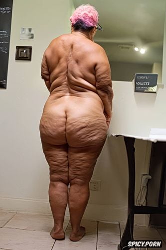 leaning on table, ssbbw, naked, solo woman, hyperrealistic, massive ass