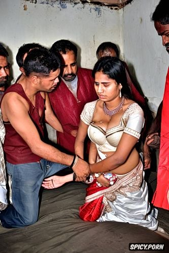 foreseeing her upcoming brutal sexual violations, men are shifting tearing her wedding saree to access her pussy and tits