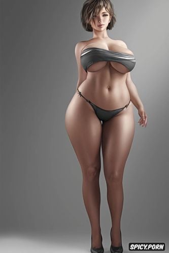 massive boobs, grey wool stockings, wide hips, busty, solid background