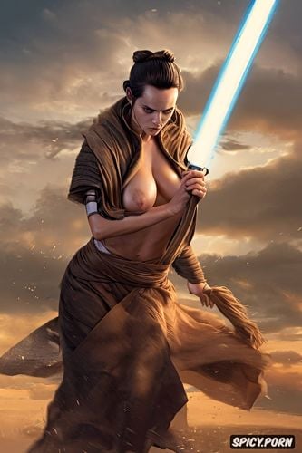 big bouncing tits sweaty, shot from star wars episode, skimpy robes are torn durung a duel with lightsabers