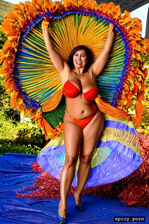 64 yo beautiful hawaiian hula dancer, color portrait, performing on stage
