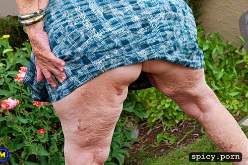 low angle, 80 y o granny, upskirt upshot, fat, cellulite