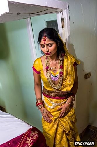 a beautiful late teens petite indian villager bride, as she is forcefully led into a bedroom by several men of the rival panchayat