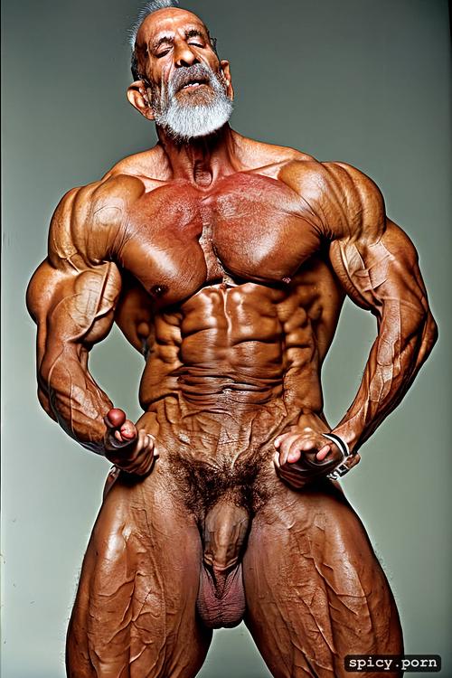 wrinkled skin, gigantic veiny penis, v shaped wide back, muscular