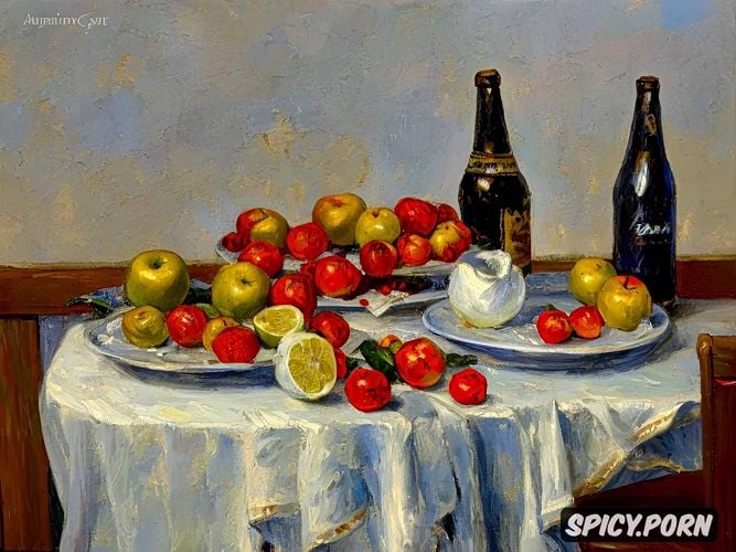 impressionist painting, pepper, textured paint, the image shows a still life stilllife