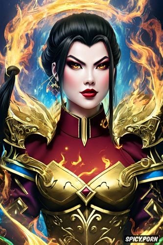 azula, matte, flame crown, surrounded by blue fire, portrait