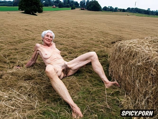 granny, fully nude, high quality, farm setting, point of view