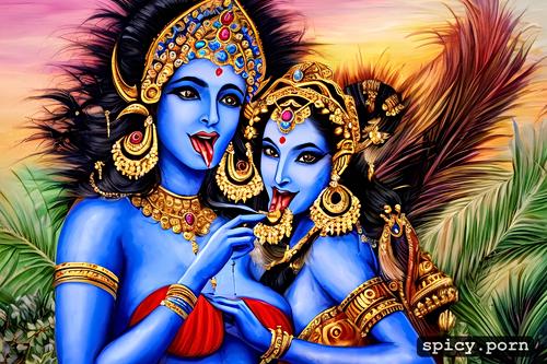 cum on tongue, beautiful hindu goddes devi kali and godess, blue skin