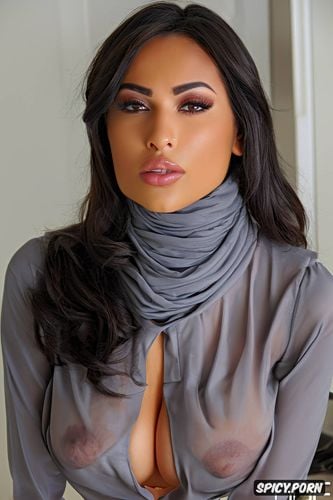 hijab, moroccan female, very messy face, cum covered face, perfect brown eyes