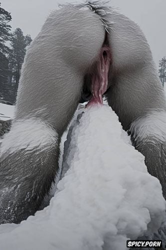 doggy style hunched over yeti furry sasquatch hybridization fur all over small boobs round boobs fur pale white woman clawing blowjob style vagina ass tongue vagina anal sharp teeth claws deep throat deep anal sex fur