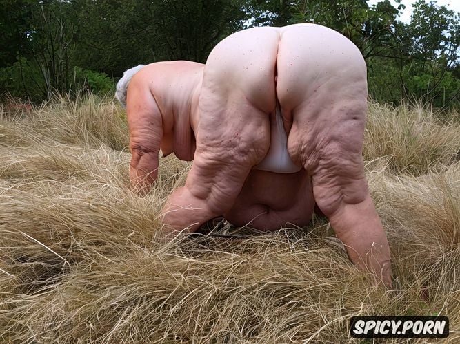 very elderly british women, granny 80years old, bent over showing pussy nude spread ass cheeks thick meaty labia