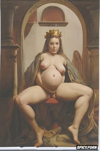 virgin mary nude, middle ages painting, wearing a glowing crown