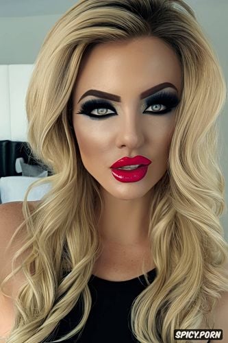 over lined lip liner, beautiful face closeup, slut makeup, over the top makeup