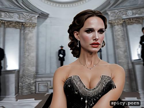 wild party, wearing xerxes breast chains and jewelry, natalie portman