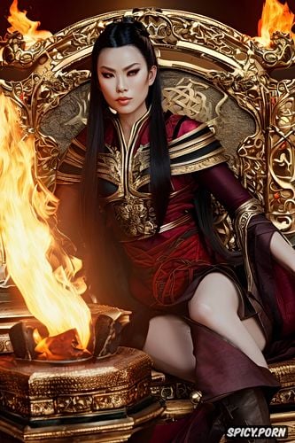 azula, matte, flame crown, throne surrounded by blue fire, 8k