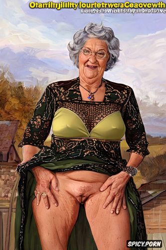 the very old fat grandmother skirt has nude pussy under her skirt