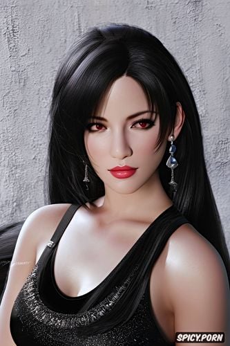 tifa lockhart final fantasy vii remake beautiful face low cut strapless black evening gown