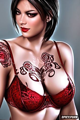 ada wong resident evil beautiful face young sexy low cut red lace lingerie