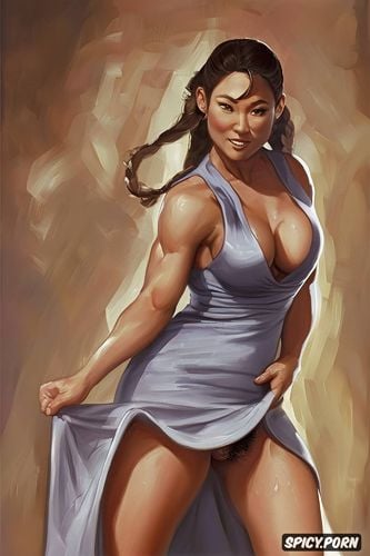 showing upskirt, chun li streetfighter, long dress, very small breasts