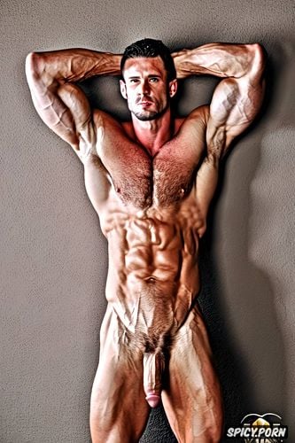 blond russian everyone can notice his symmetrical ripped abs eightpack and thick long horny penis photo is hyperrealistic