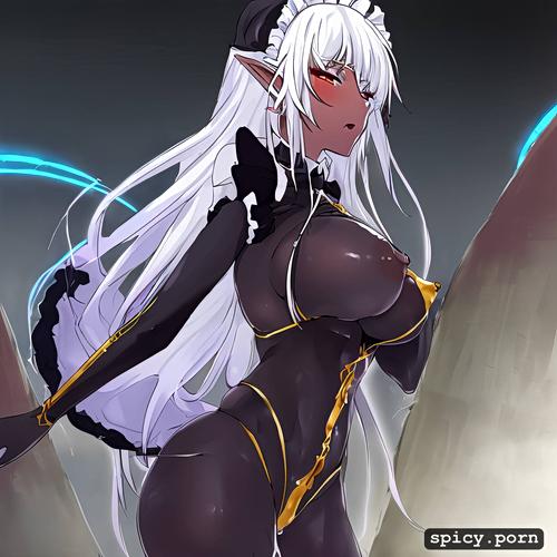 gothic maid outfit, white hair, vibrant, colorful, hentai cg