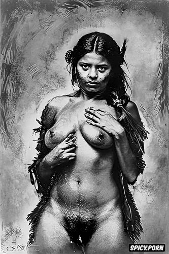 dark nipples, pussy visible, native american woman, dark skin