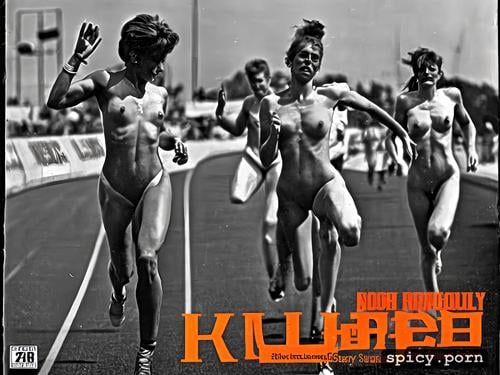 flaunting their nudity, no uniforms, finish line, sports illustrated magazine cover