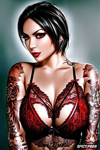 ada wong resident evil beautiful face young sexy low cut red lace lingerie