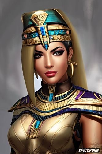 mercy overwatch female pharaoh ancient egypt pharoah crown royal robes beautiful face portrait muscles