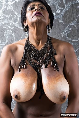 best quality, sixty of age, mature, indian, enormous saggy breasts